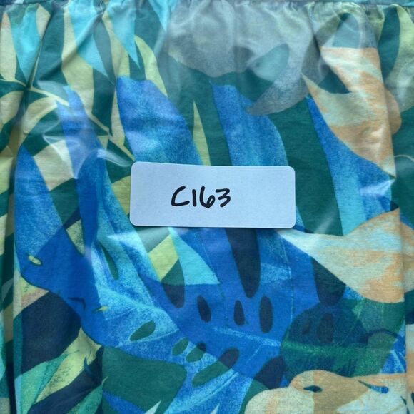 Tropical Maxi Dress One Shoulder Pockets Tiered Smocked Green Blue XXXL 22 C163 - Picture 10 of 10